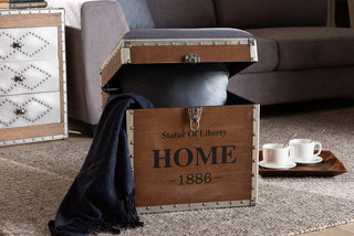Violetta Vintage Industrial Light Gray Upholstered Storage Trunk Ottoman