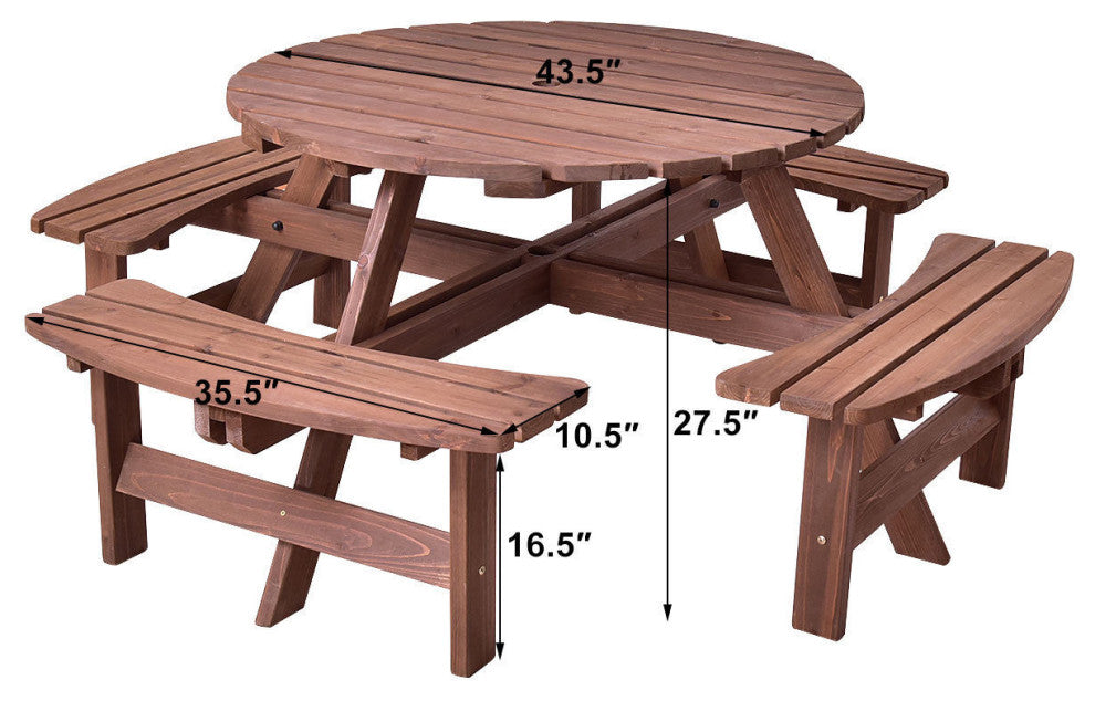 Costway Patio 8 Seat Wood PicnicTable Dining Seat Bench Set Pub Garden Yard