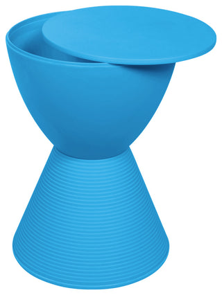 Round Side Table in ABS Plastic Ribbed Design End Table with Removable Lid, Blue