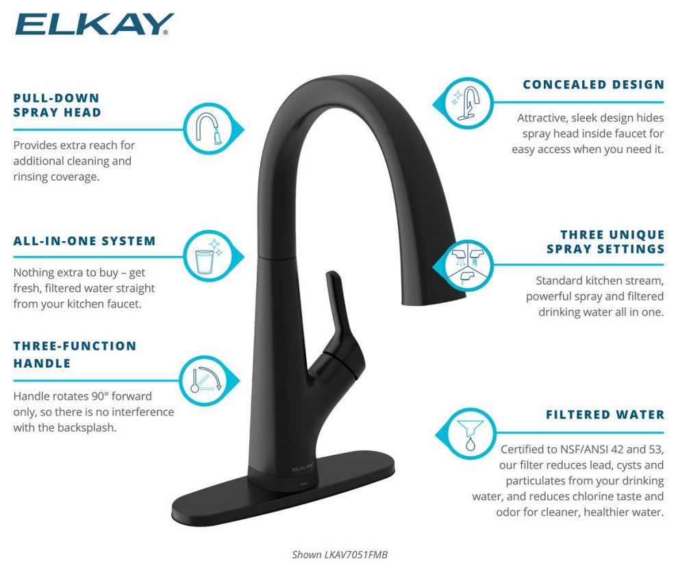 Avado Single Hole 2-in-1 Kitchen Faucet with Filtered Drinking Water, Matte Blac
