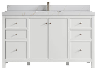 Chicago 60" Single Sink Bathroom Vanity, White 2" Calacatta Sienna Quartz