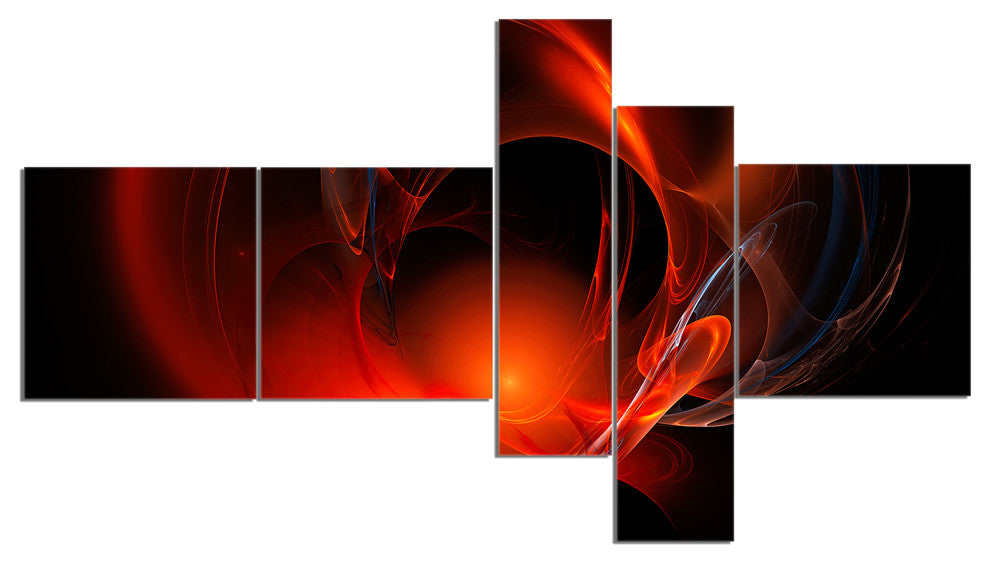 Red Galactic Nebula on Black, Abstract Wall Art Canvas, 60"x32", 5 panels