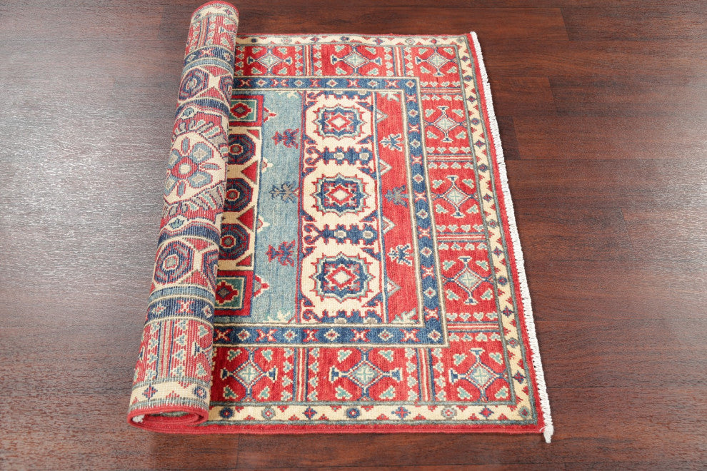 Kazak Oriental Traditional Area Rug Hand Made Pakistani, Blue, 5'0"x3'2