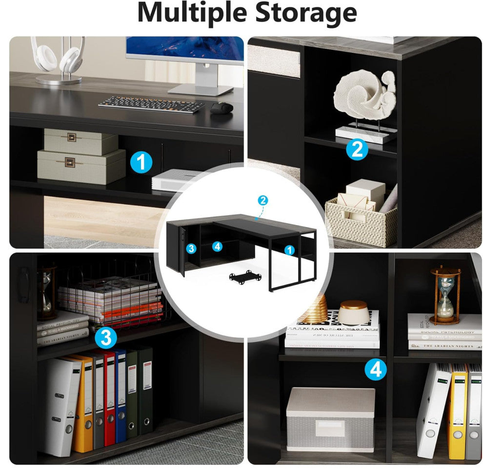 Tribesigns Executive Desk, L Shaped Desk with Cabinet Storage
