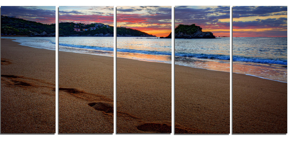 Trodden Sand on Ocean Beach, Seashore Photo Canvas Art Print, 60"x28", 5 Panels