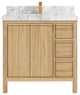 Elizabeth 36 Center Sink Bath Vanity in Light Natural Teak 2" Carrara Marble