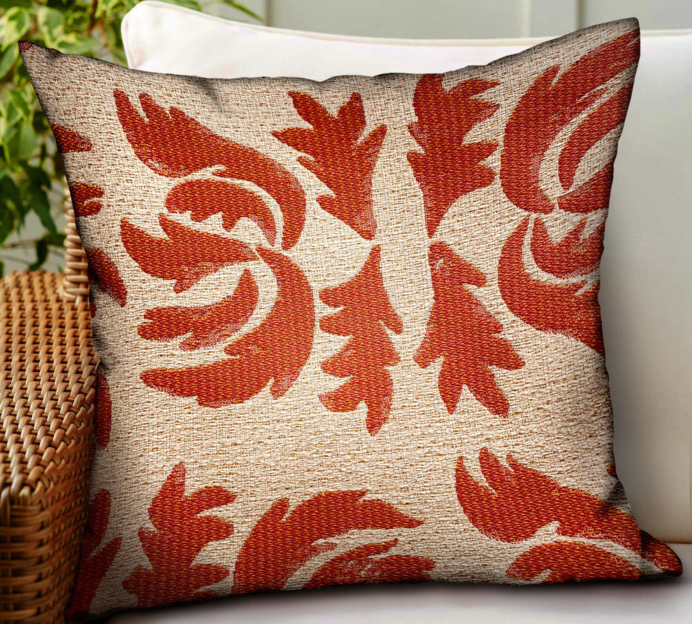 Plutus Claret Leaflet Orange Paisley Luxury Outdoor/Indoor Throw Pillow, 12"x20"