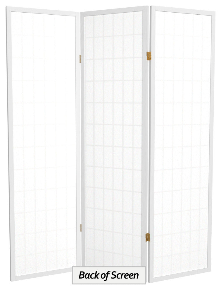 5' Tall Window Pane Shoji Screen, White, 3 Panels