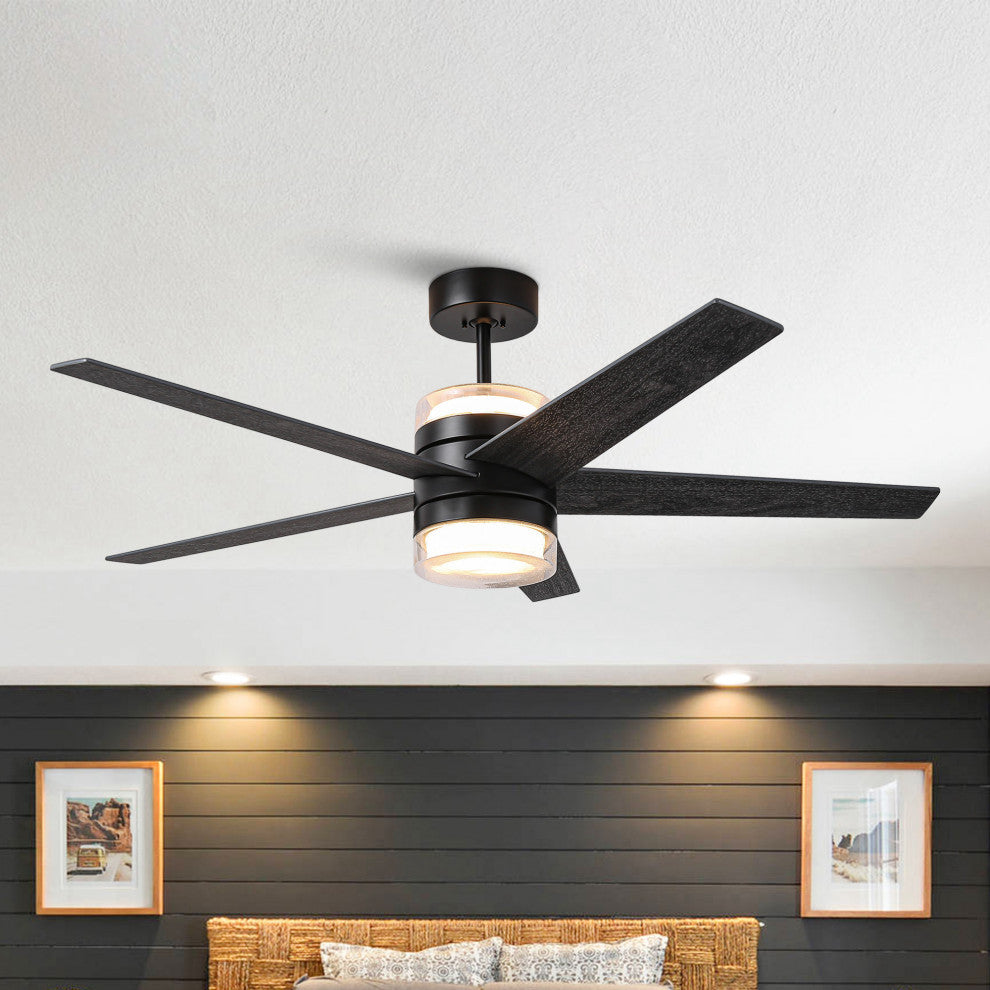 52-inch Black Modern Ceiling Fans with Lights and Wall Control