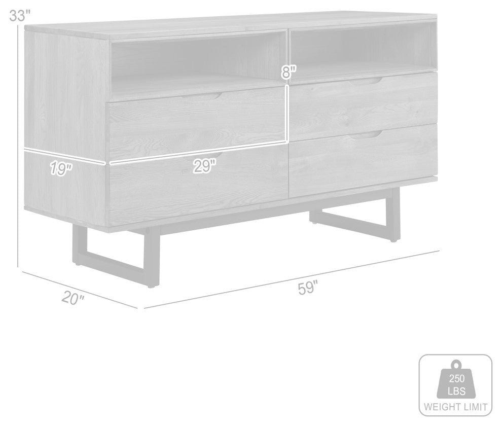 Aldo 4 Drawer Dresser in Brown Oak Wood with Black Metal Legs