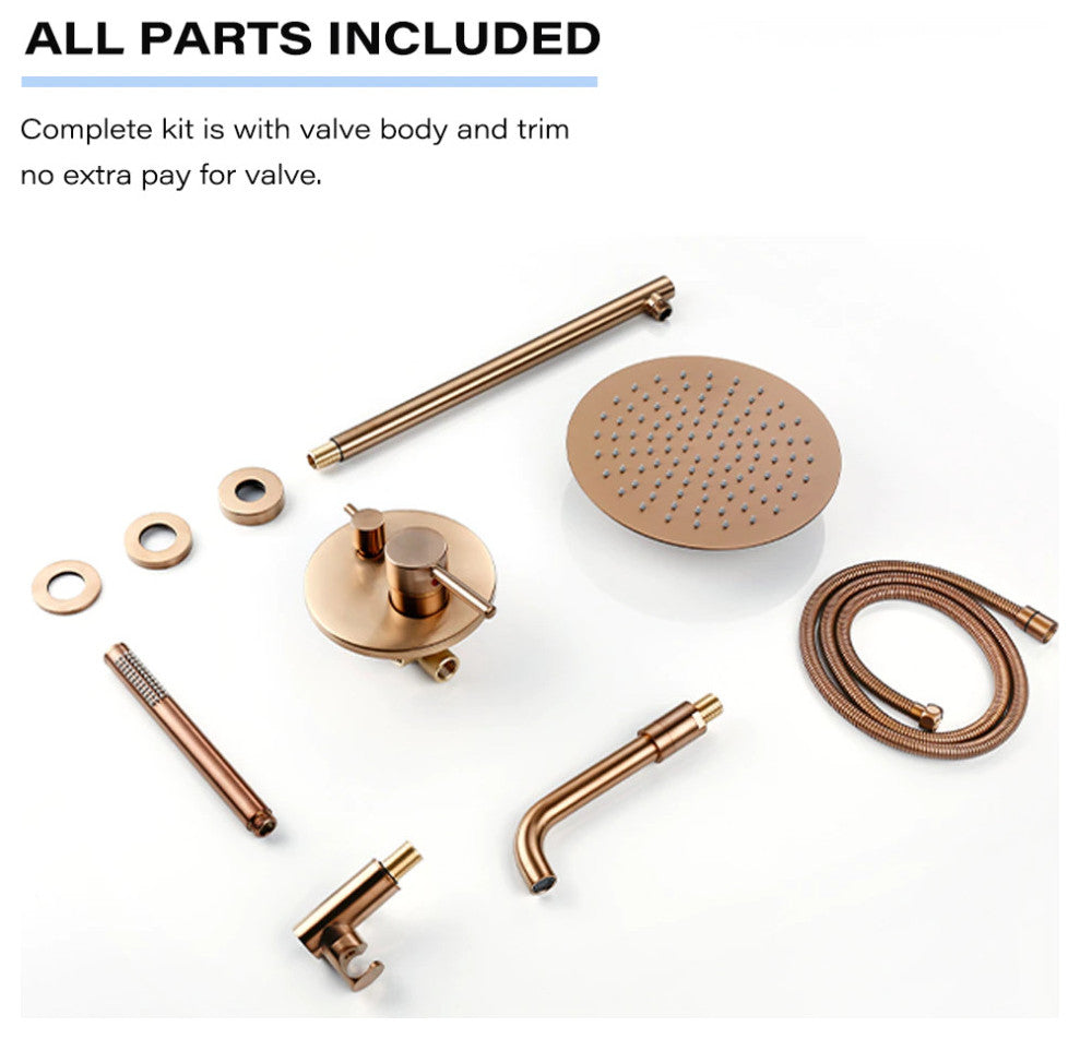 Wasser Complete Shower System With Bathtub Filler, Rose Gold