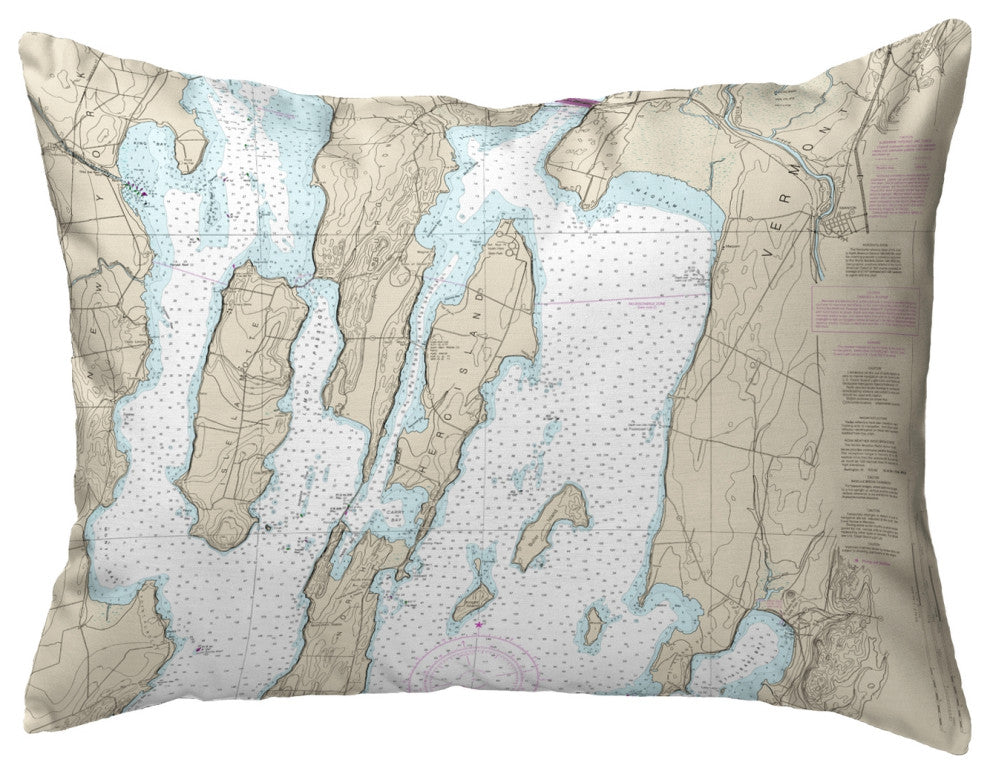 North Hero Island Map Pillow 16x20 "“ Noncorded Decor