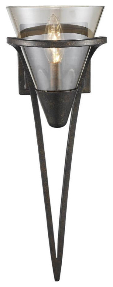 1 Light 20" Tall Wall Sconce, Burnt Sienna With Baltic Amber Glass