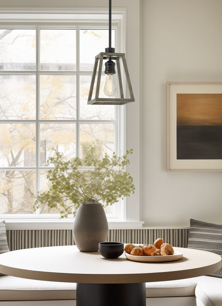 Kira Home Cartwright 10" Farmhouse Ceiling Pendant Light, Gray Oak Wood Style