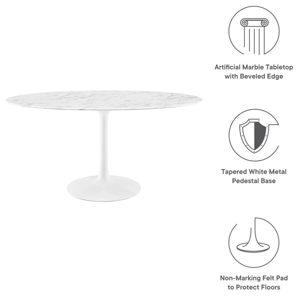 Modway Lippa 60" Oval Artificial Marble Dining Table, White