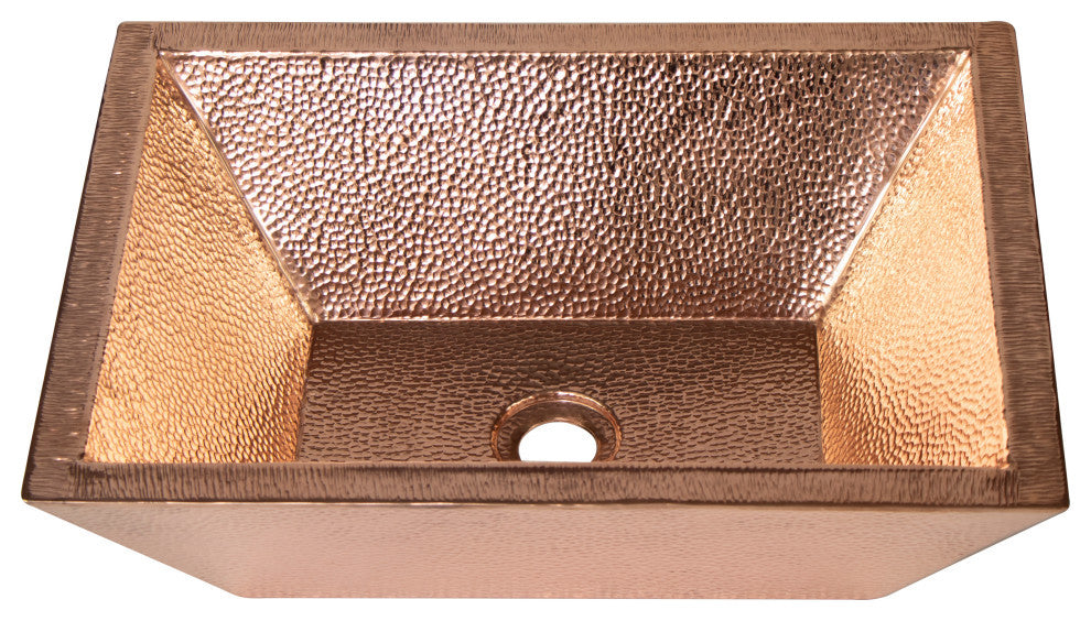 18" Rectangular Vessel Double Wall Hammered Copper Bathroom Sink, 17 Gauge