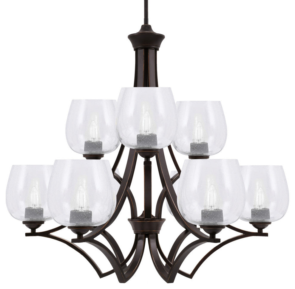 Zilo, 9 Light, Chandelier, Dark Granite Finish With 6" Clear Bubble Glass