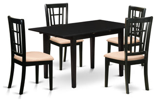 5Pc Dining Set 4 Chairs, Faux Leather Seat, Butterfly Leaf Table, Black