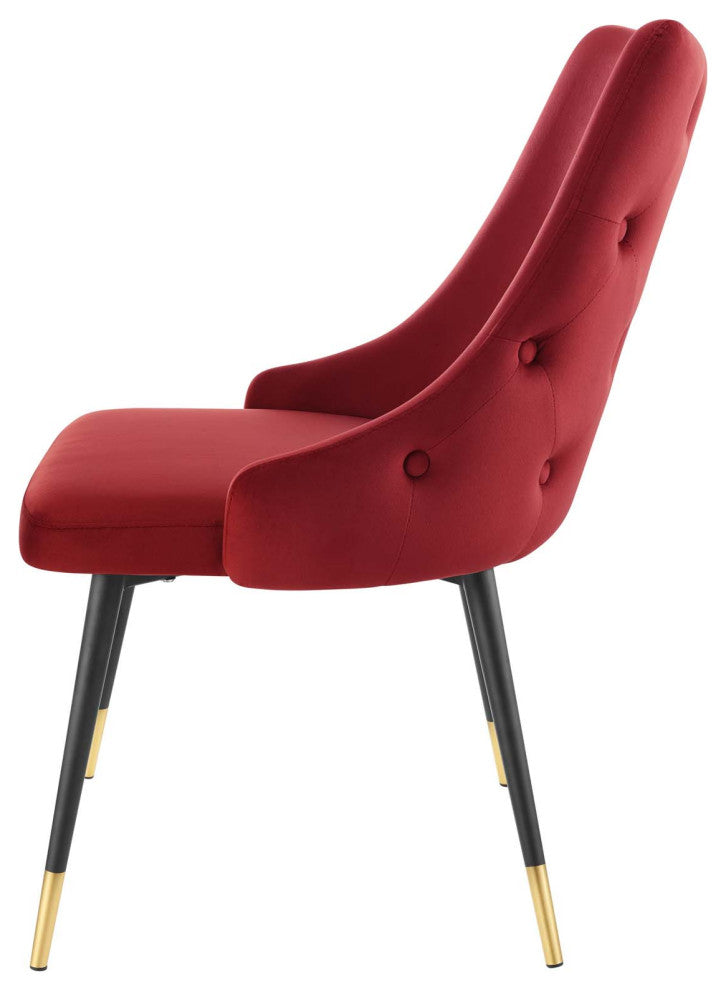 Tufted Side Dining Chair, Velvet, Red, Modern, Bistro Restaurant Hospitality