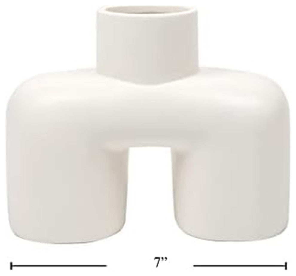 Ceramic Flower & Plant Vase, 7.28"L x 5.63"H x 3.15"W, White