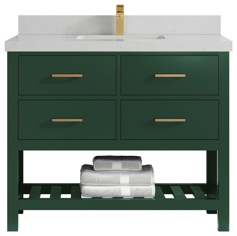 Parker 42 Single Sink Bath Vanity in Lafayette Green  2" Carrara Quartz