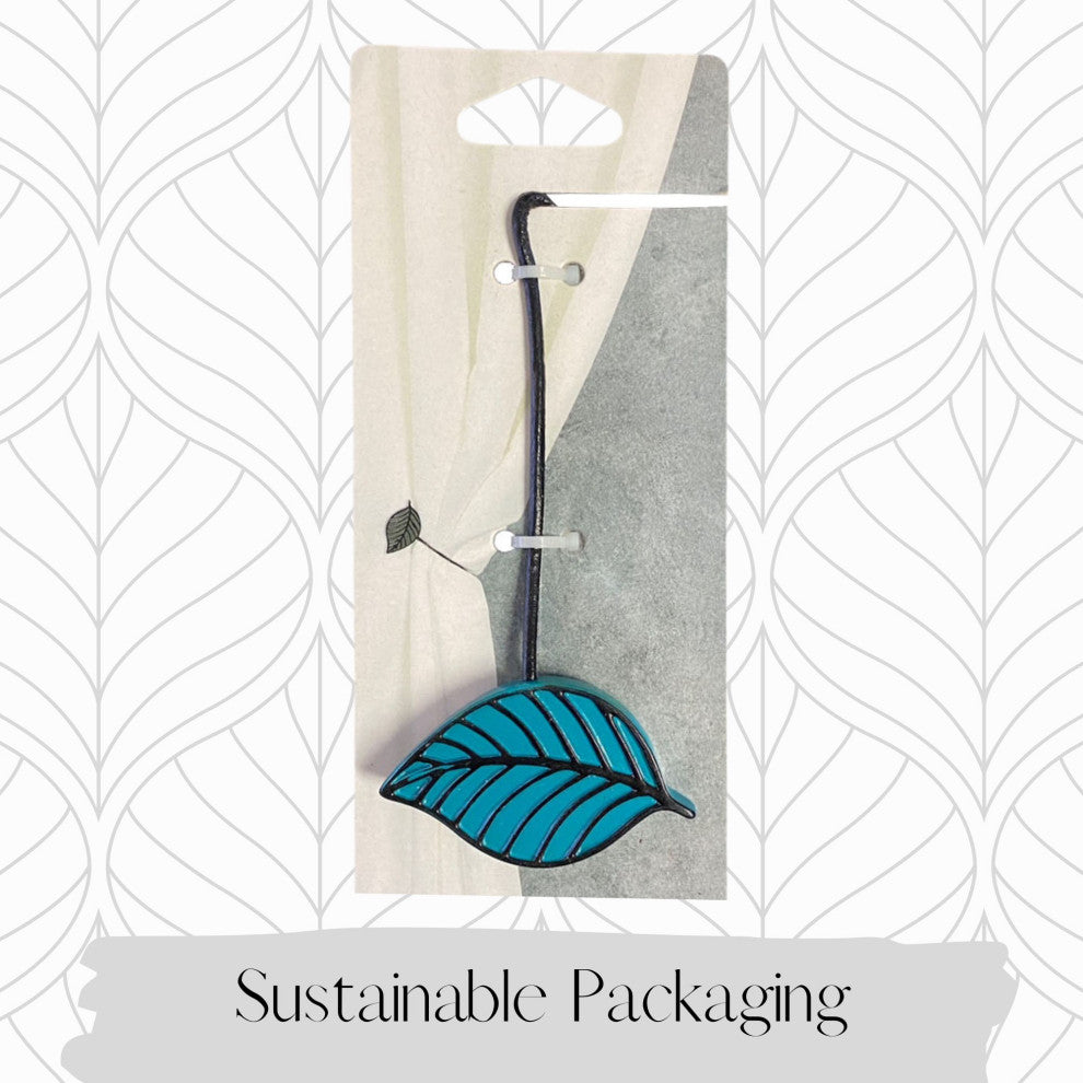 Magnetic Curtain Tiebacks "“ Leaf Design in Resin, Teal, Pack of 1
