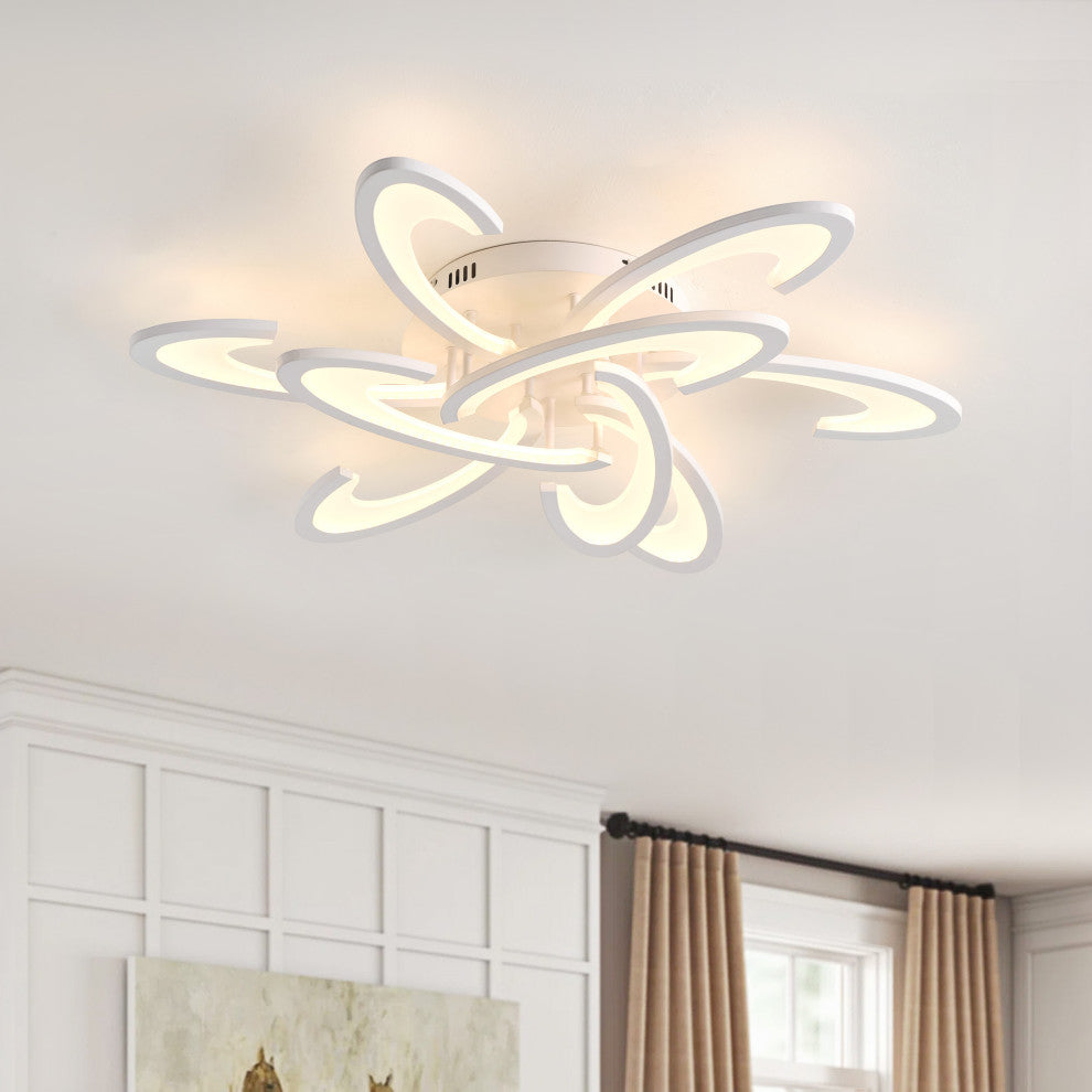 White 9-Light Petal Shaped LED Semi Flush Mount Ceiling Lighting