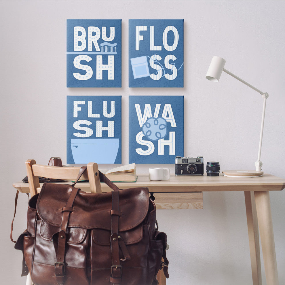 Fun Flush and Floss Bathroom Hygiene Chores Dynamic Text , 4pc, each 16 x 20