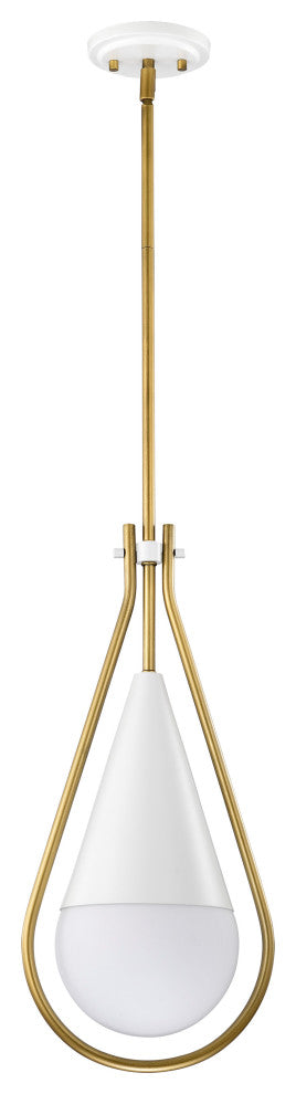 Admiral 1 Light Pendant, 10", Matte White and Natural Brass Finish