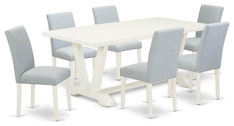 7-Piece Dining Set, 6 Chairs and Dining Table, Linen White