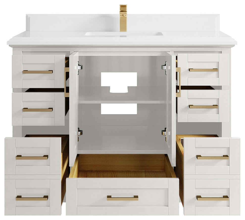 Boston 48" Single Sink Bath Vanity in Alabaster 1.5" White Quartz