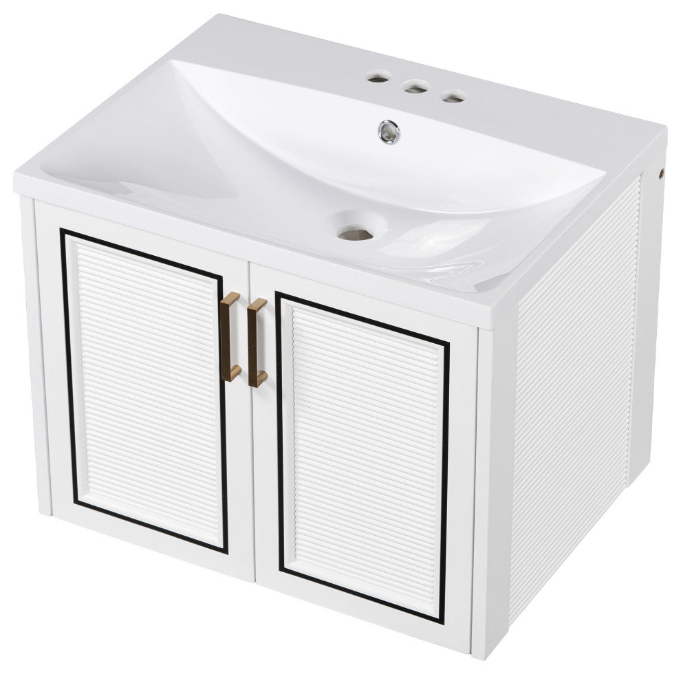 24 inch MDF Wall-Mounted Bathroom Vanity Set Integrated Ceramic Sink