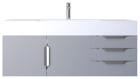 CastelloUSA Amazon 48" Wall Mounted Vanity Set, Gray, White Top, Chrome Handles