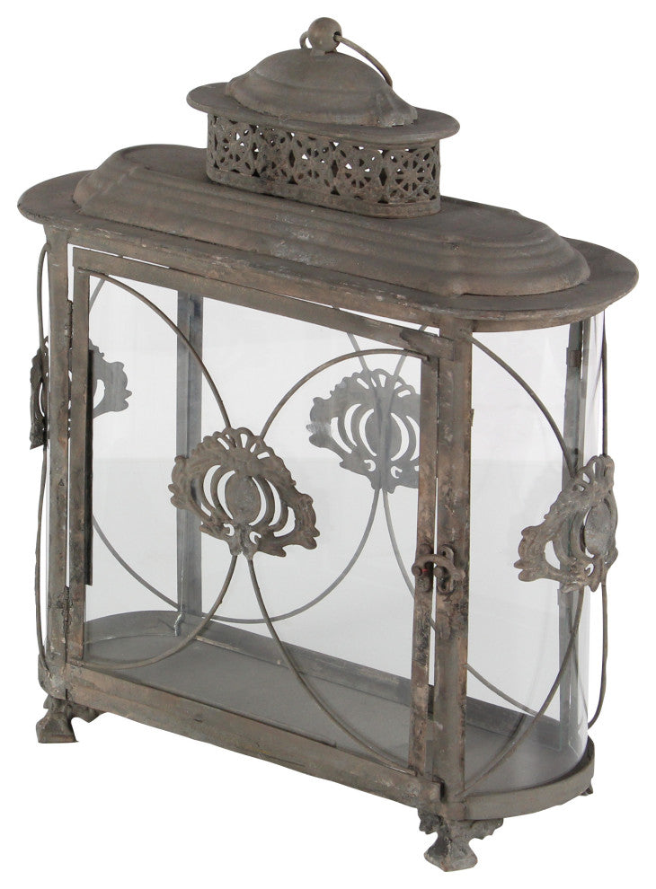 Brown Iron Rustic Candle Holder Lantern, 18" x 15" x 6" 52923