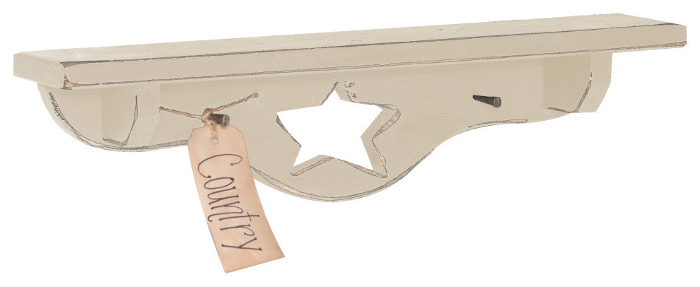 Farmhouse Shelf with Hooks, Antique White