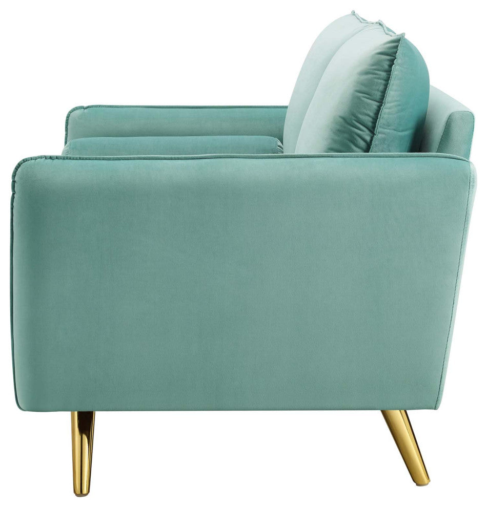 Loveseat Sofa, Velvet, Blue, Modern, Living Lounge Room Hotel Lobby Hospitality