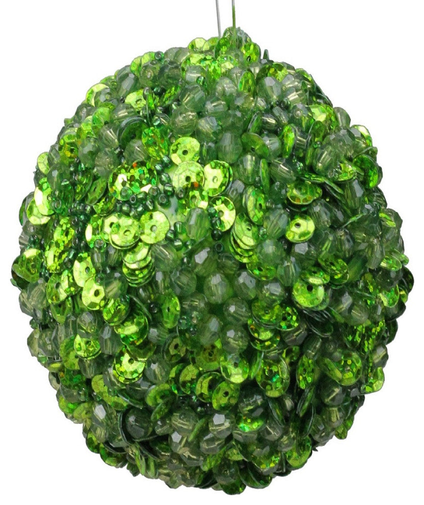 Lavish Green Fully Sequined and Beaded Christmas Ball Ornament, 3.5"