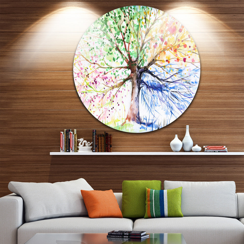 Four Seasons Tree, Floral Disc Metal Wall Art, 36"