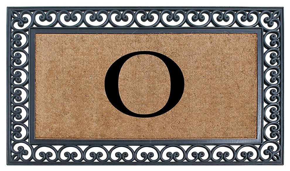 A1HC Black Rubber and Coir Paisley Border Monogrammed Double Doormat, 30"X48", O