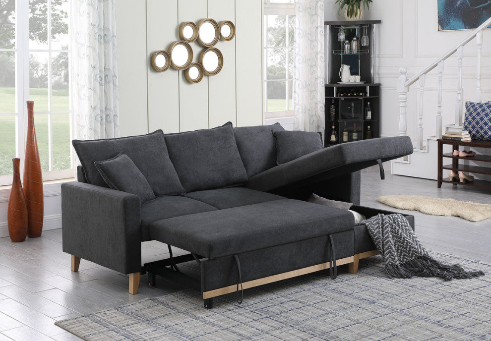 Colton Dark Gray Woven Reversible Sleeper Sectional Sofa With Storage Chaise