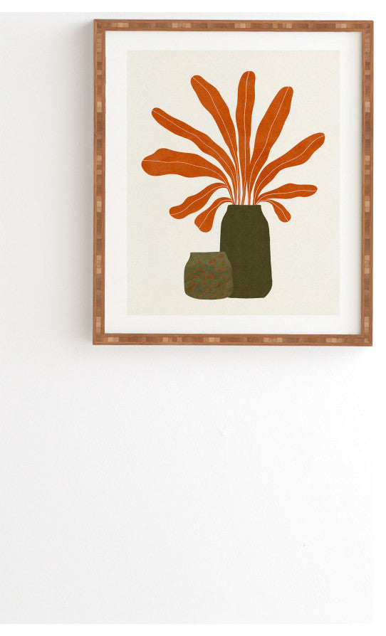 Alisa Galitsyna Two Green Vases Orange Plant Framed Wall Art, 14x16.5"