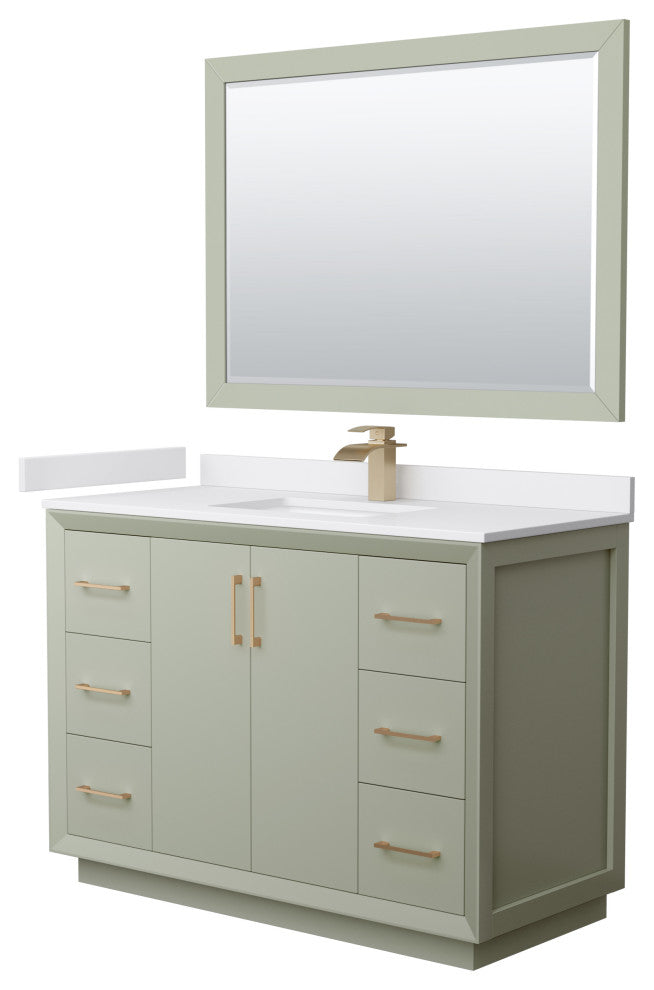 Strada 48" Light Green Single Vanity, Cultured Top, Bronze Trim, 46" Mirror