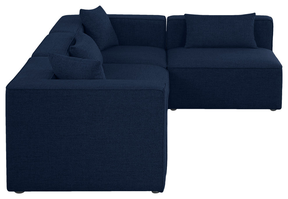 Cube Upholstered Modular Sectional, Navy, 4-Piece: 2 Armless Chair, 2 Corner Chair, Linen Texured Fabric