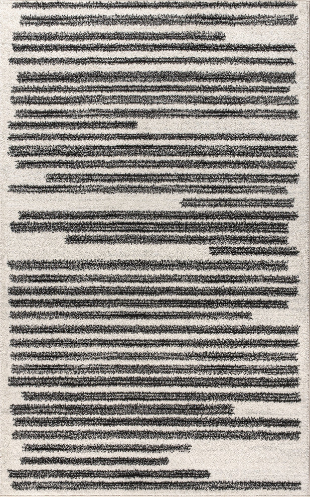 Khalil Modern Berber Stripe Area Rug, Cream/Black, 8 X 10