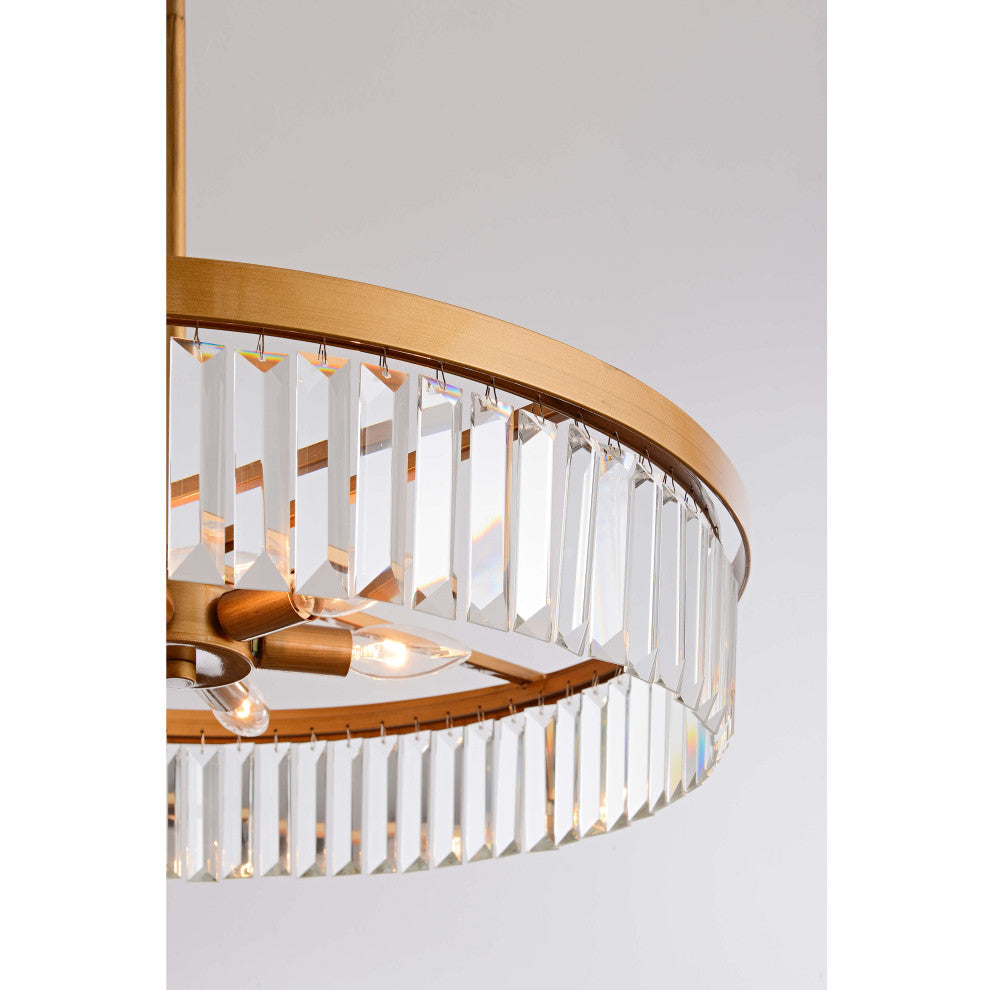 Eva Brushed Brass 6-light Glam Crystal Glass Prism Drum Chandelier