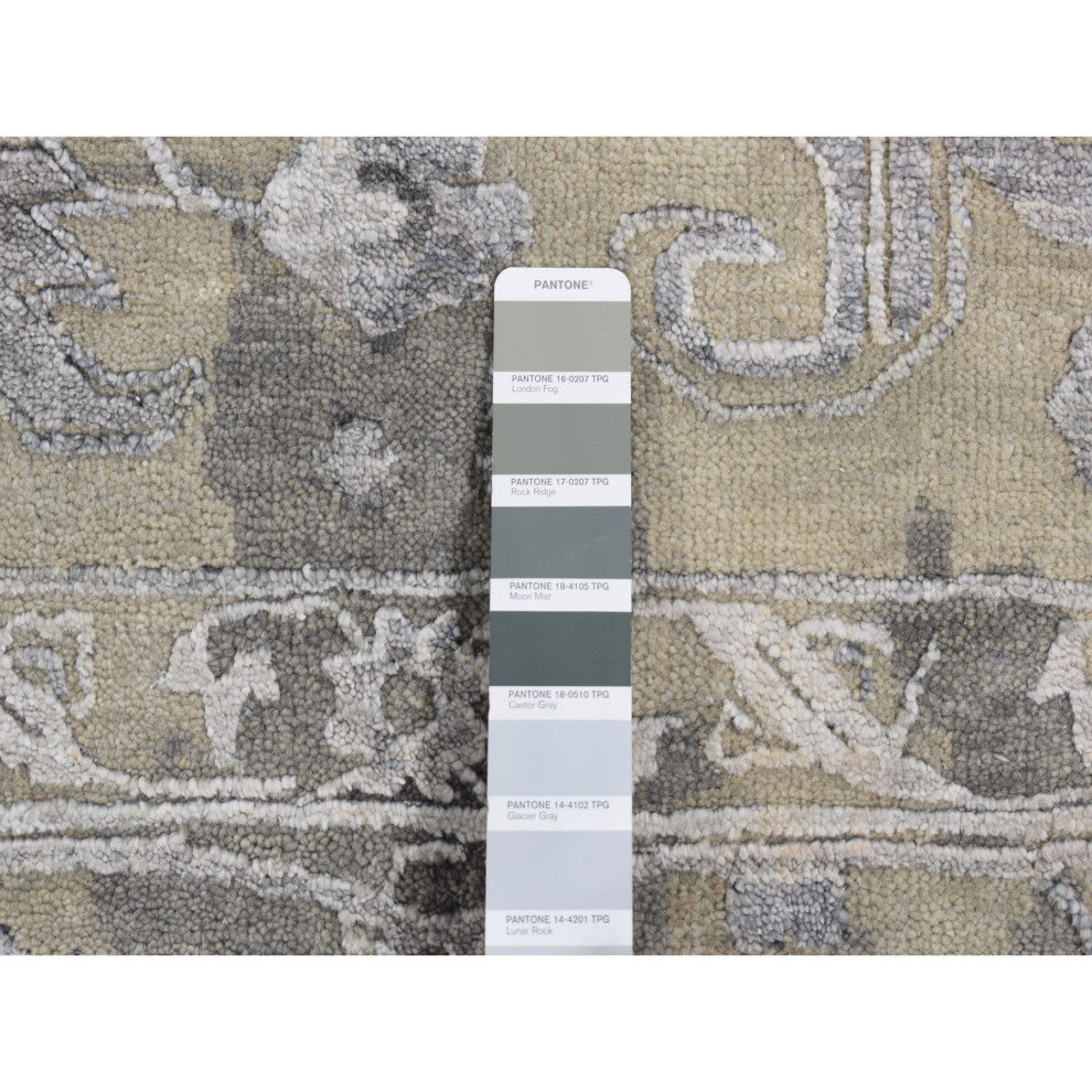 Gray Wool And Silk Broken and Erased Heriz Design Hand Knotted Rug 9'x11'10"