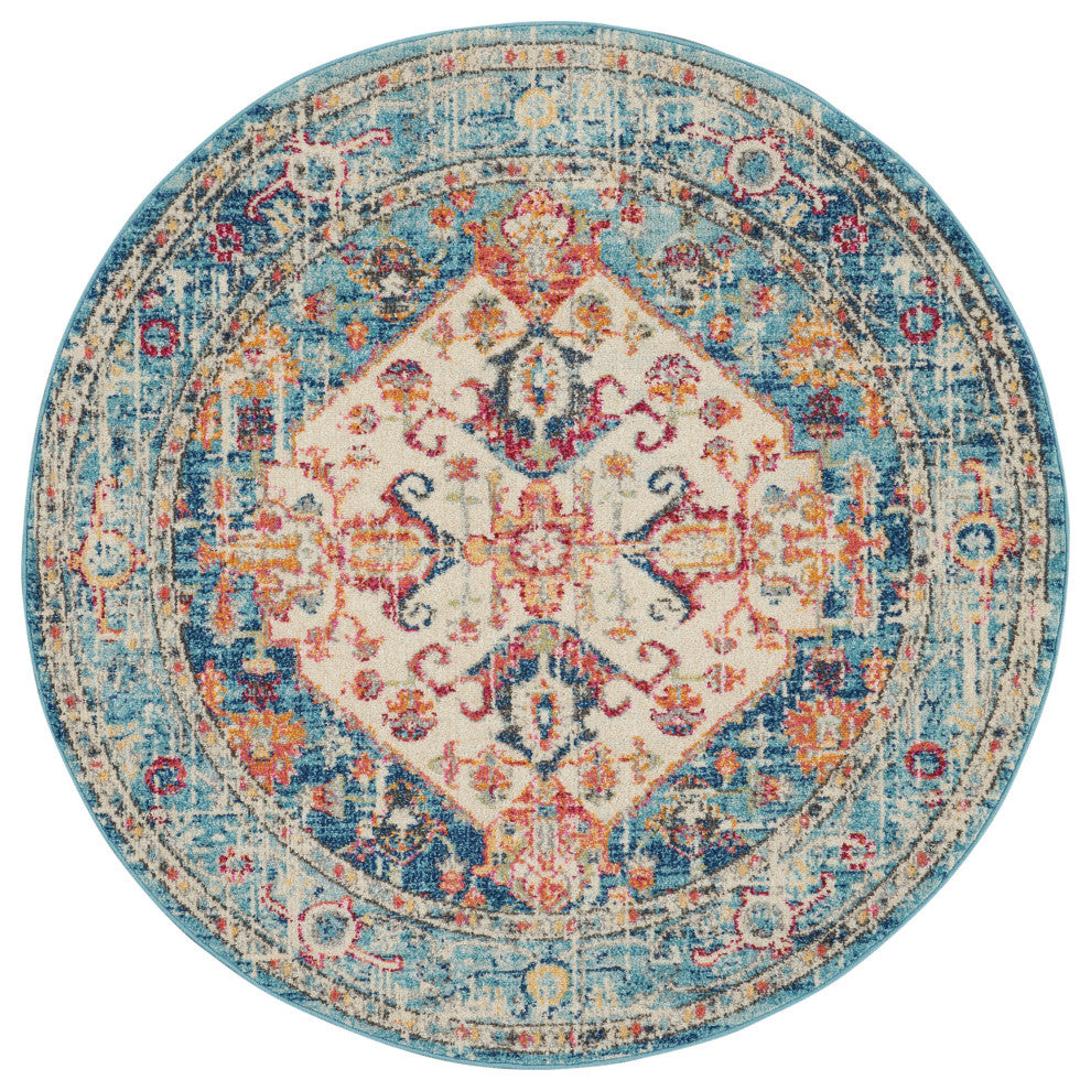 Nourison Passion 4' x Round Ivory/Light Blue Bohemian Indoor Area Rug