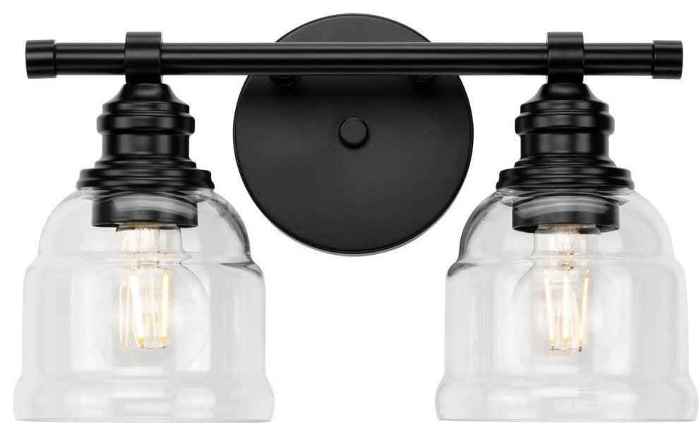 Ambrose Collection 13" 2-Light Matte Black Clear Glass Bath Vanity Light