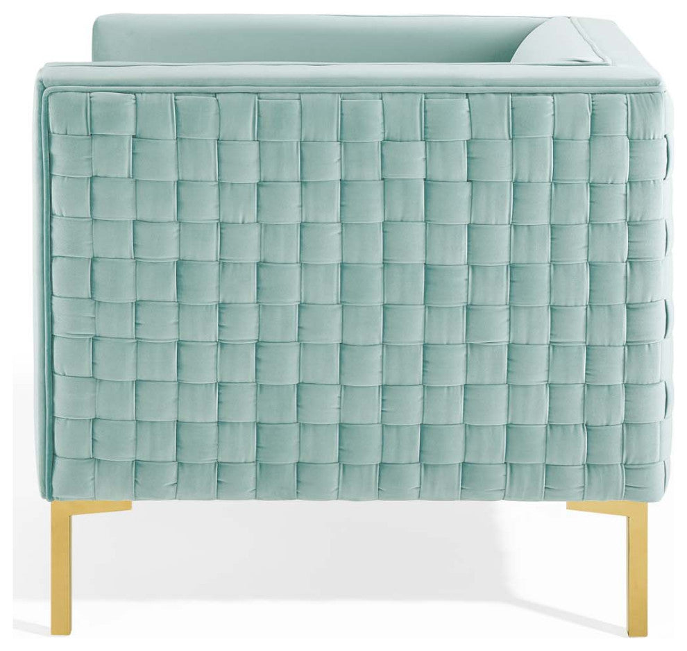 Armchair Accent Chair, Velvet, Blue, Modern, Living Lounge Hotel Hospitality