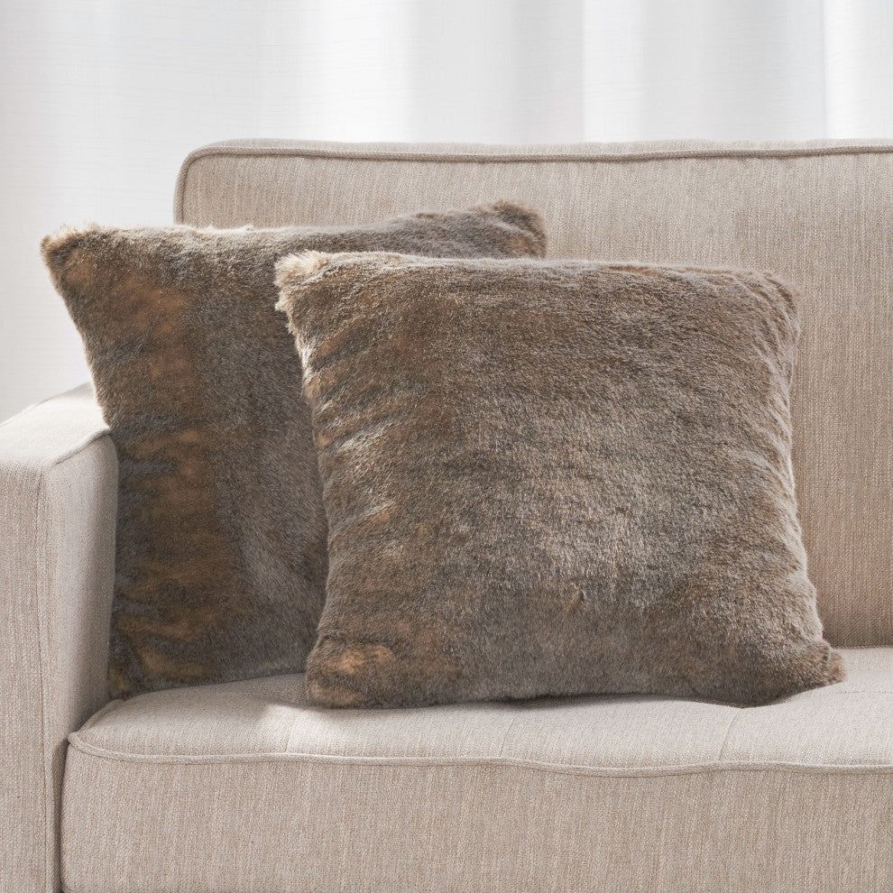 GDF Studio Elise Modern Glam Faux Fur Throw Pillow, Light Brown, 2